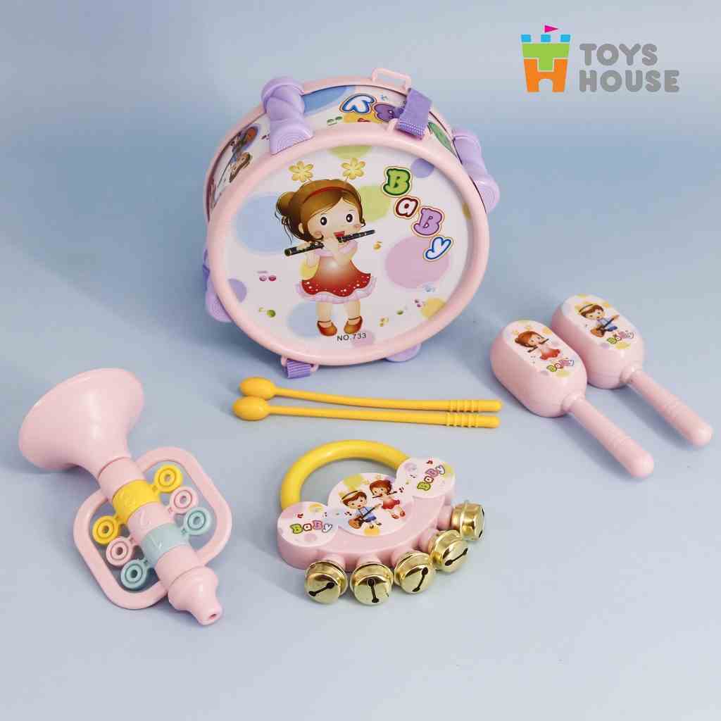 Set đồ chơi Xúc xắc, lục lạc, kèn, trống Toyshouse dành cho bé từ sơ sinh TH1220-733A giúp bé phát triển thính giác