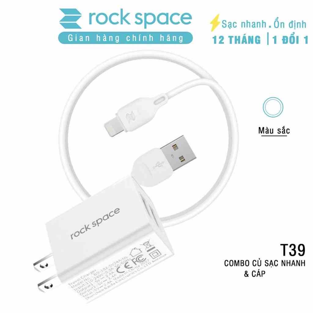 Bộ sạc nhanh ipRockspace T39 2 cổng 2,4A + Cáp sạc nhanh ,màu trắng,hàng ,Bảo Hành 1 năm