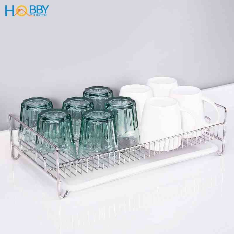 Kệ khay úp ly chén trái cây trên kệ bếp cho ráo nước Hobby Home Decor KUL41 inox 304 ngang 41cm có khay hứng nước