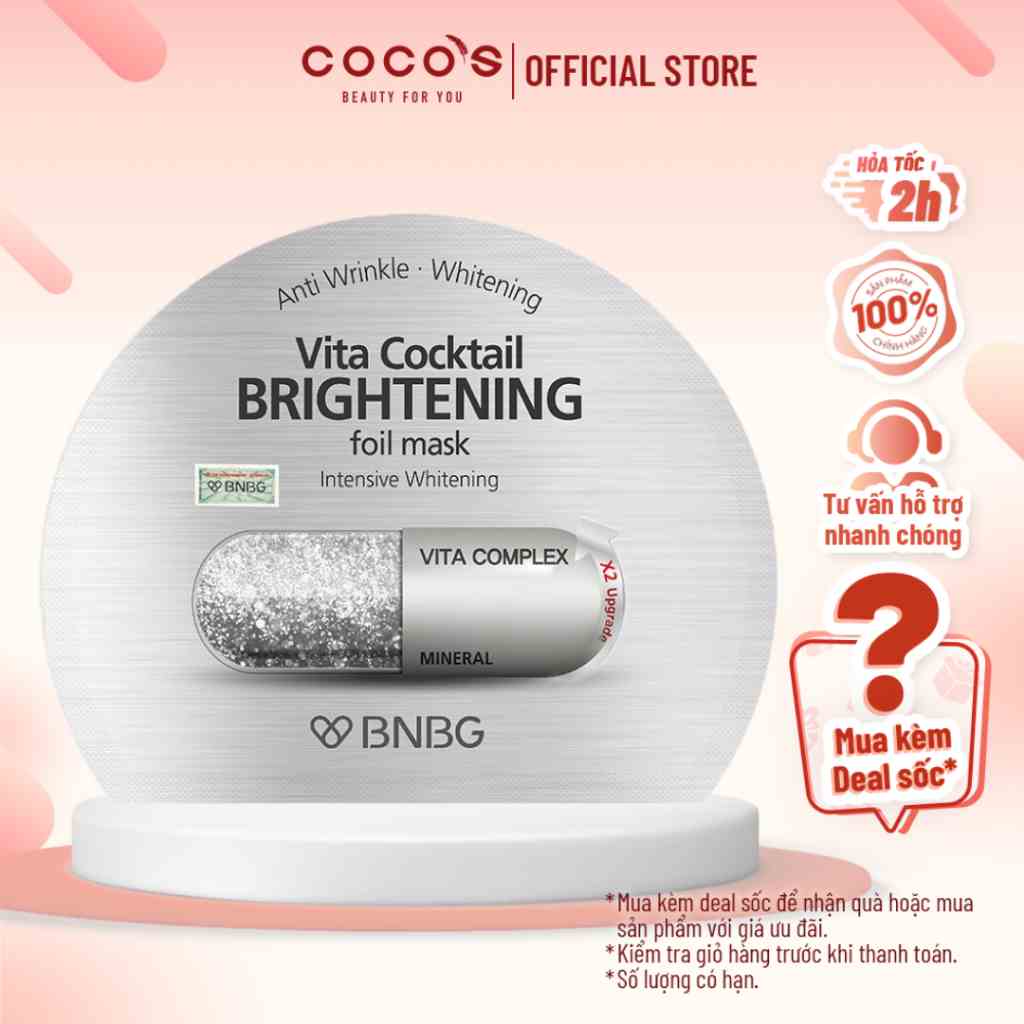 Mặt nạ dưỡng sáng da và làm mờ vết thâm BNBG Vita Cocktail Brightening Foil Mask 30ml - [BNBG BẠC THIẾC]