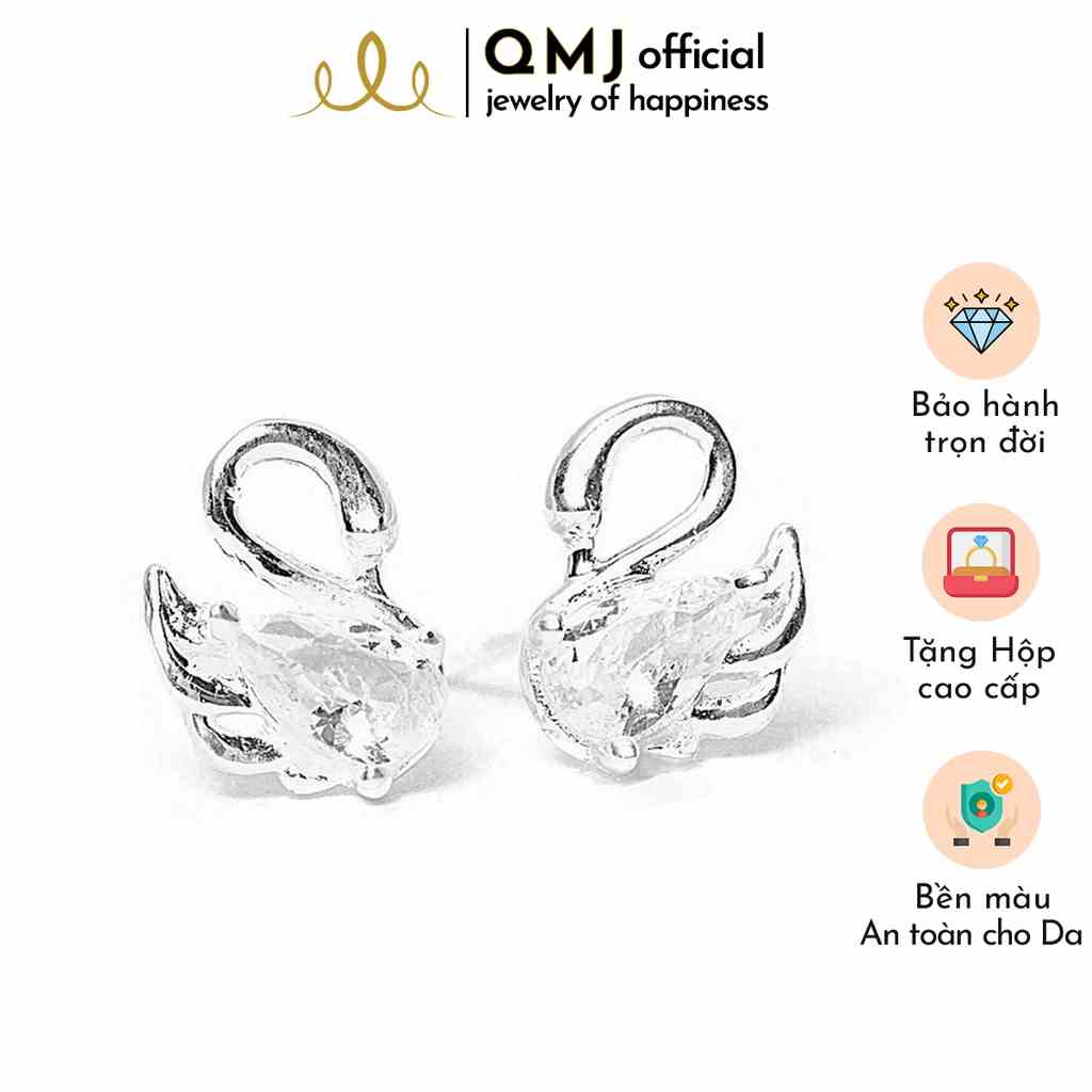 Bông tai bạc QMJ Nụ Thiên Nga nạm đá thanh lịch Q068