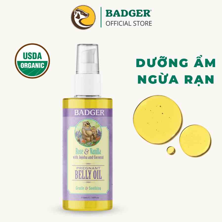 Dầu hữu cơ chống rạn da mẹ bầu BADGER Organic Belly Oil phòng ngừa nứt da, giảm ngứa an toàn – 118mL