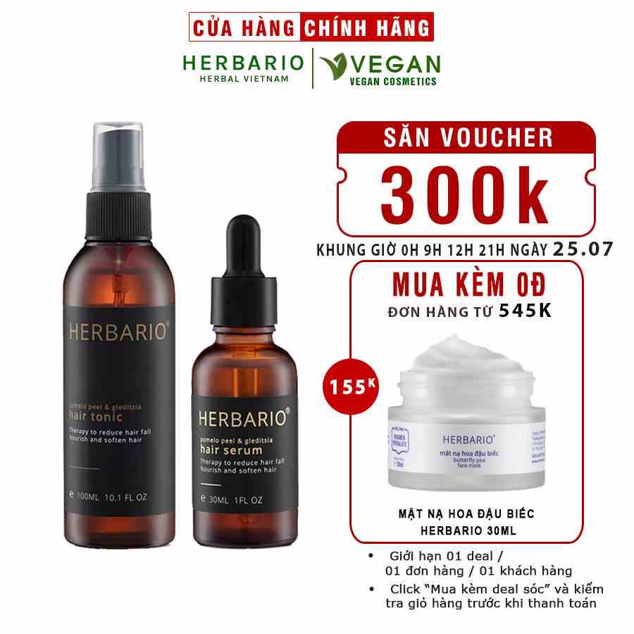 Combo nước xịt dưỡng tóc vỏ bưởi & Bồ kết herbario 100ml + Serum mọc tóc vỏ bưởi & Bồ kết herbario 30ml