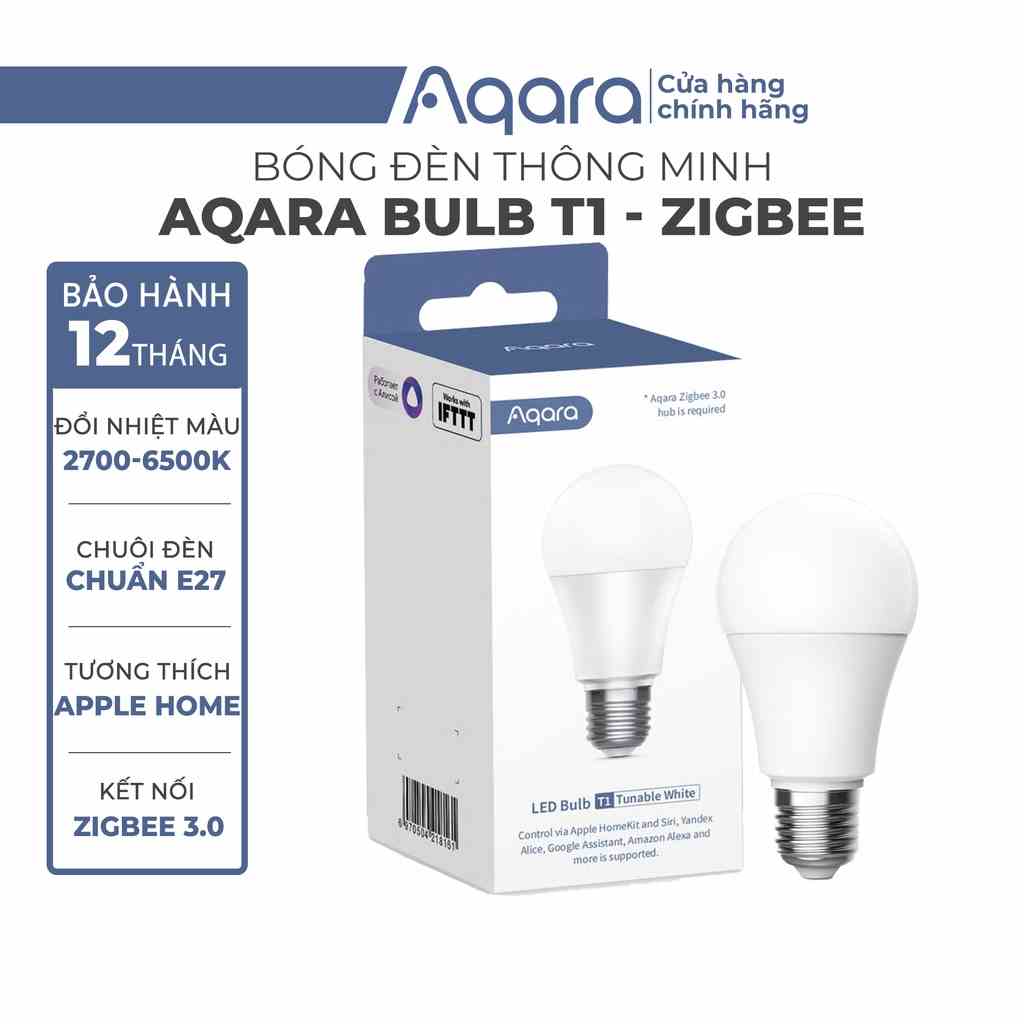 Bóng đèn thông minh Aqara T1 LED Bulb bản Zigbee - Chỉnh nhiệt màu 2700K-6500K, Chuẩn chuôi E27, Bảo Hành 12Th