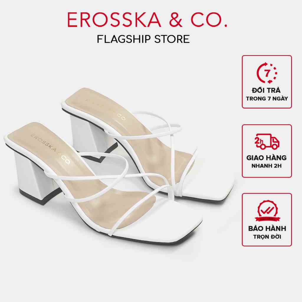 [Mã FA10K28 giảm đến 10k đơn 99k] Sandal Quai Mảnh Erosska mũi vuông cao 7cm màu trắng ver 3 _ EM74