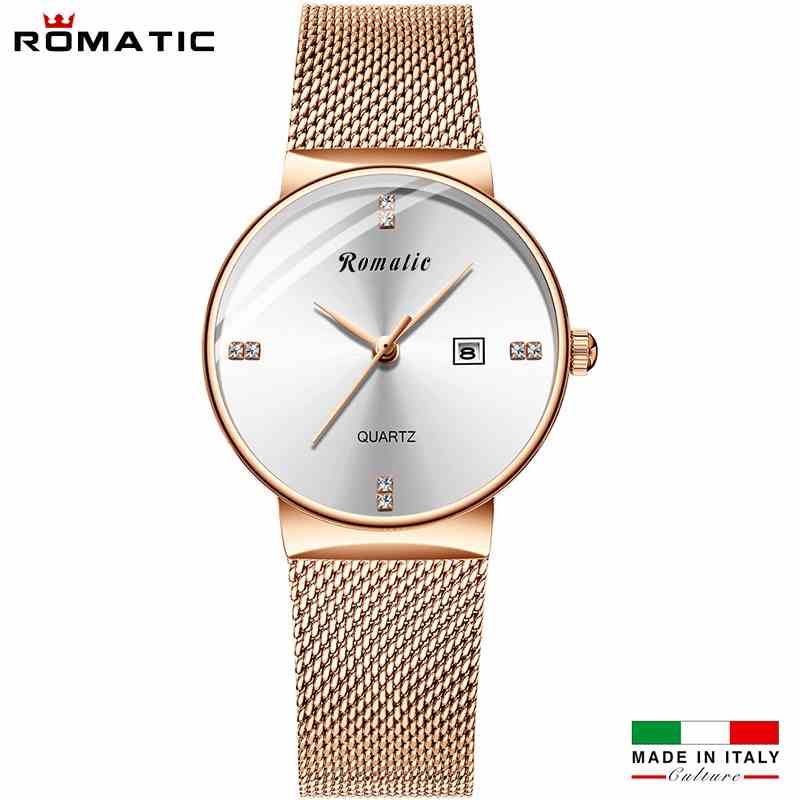 [Mã BMLTB35 giảm đến 35K đơn 99K] Đồng Hồ Nữ ROMATIC 4 vạch Italia - Dây Titanium Sang Trọng + Tặng Pin & Hộp