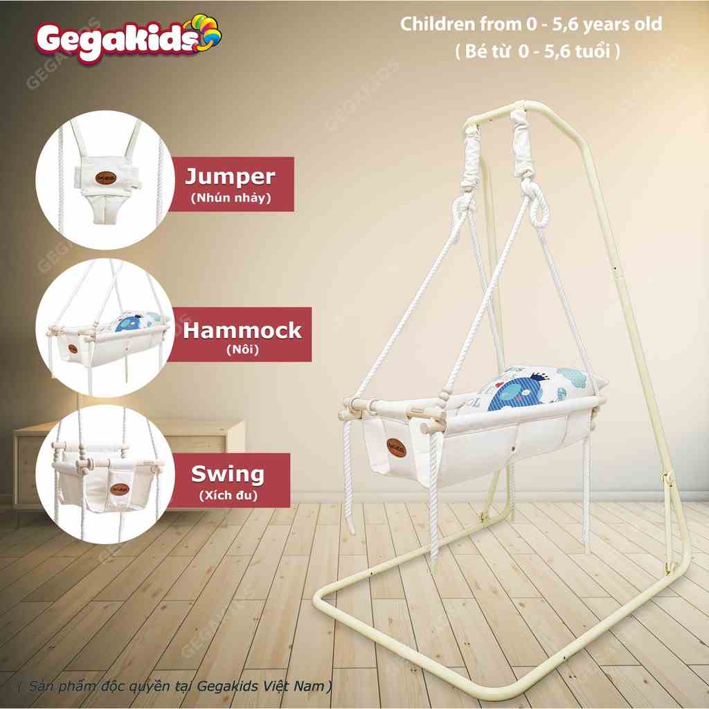 [ Tặng gối tựa lưng cao cấp ] COMBO [ Nôi + Nhún Nhảy + Xích Đu ] cho Bé- GEGAKIDS - Mã GGK-L-CC-C