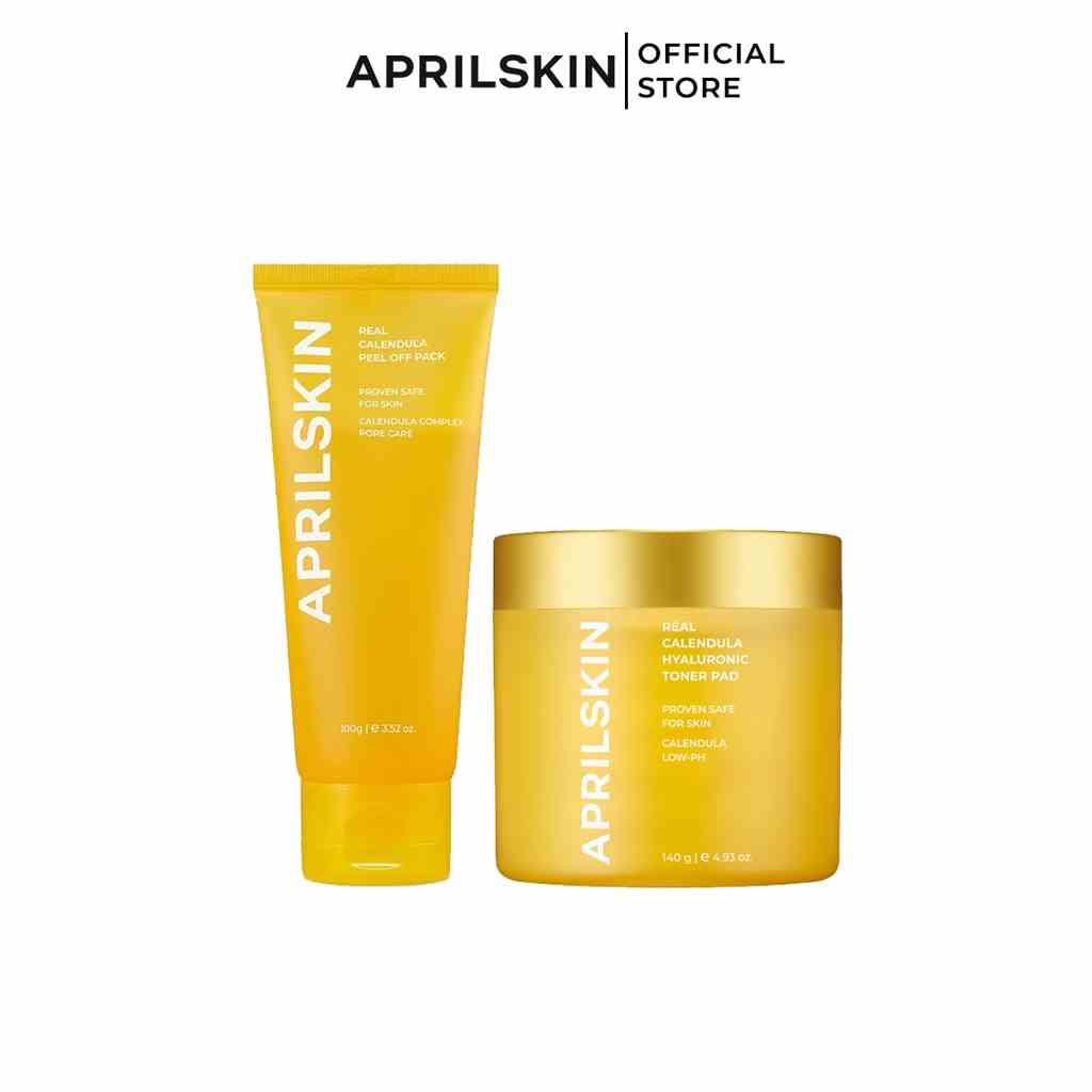 Aprilskin Set mặt nạ lột tẩy tế bào chết Real Calendula Peel Off Pack & Real Calendula Peeling Pad