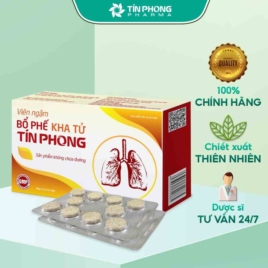 Viên Ngậm Giảm Ho, Long Đờm Bổ Phế Kha Tử Không Đường TÍN PHONG An Toàn Cho Mọi Lứa Tuổi  Hộp 20 Viên TTP007