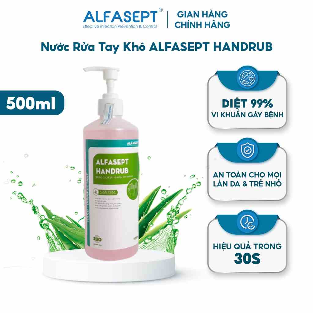 Nước Rửa Tay Khô ALFASEPT Handrub Thân Thiện Với Da, Giúp Diệt Khuẩn Nhanh Chóng Và Hiệu Quả Lọ 500ml