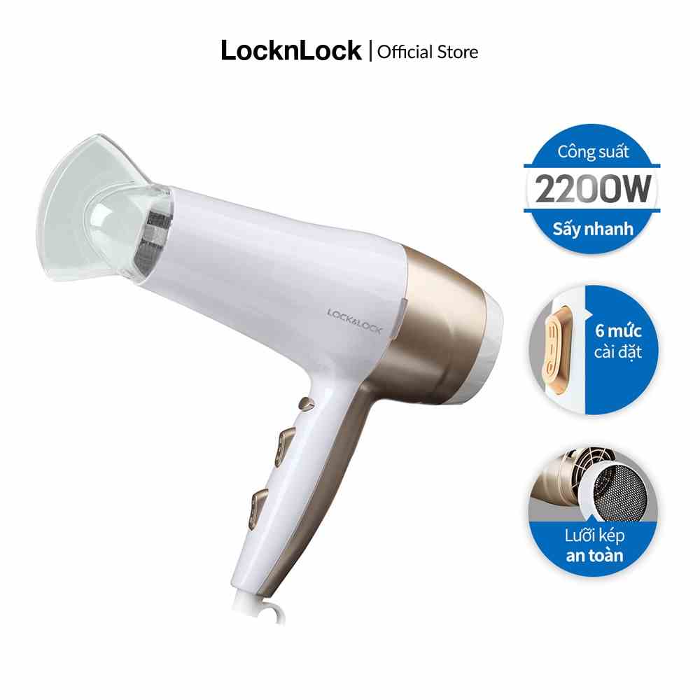 [Mã LIFEMC07CBAU giảm 50k đơn 350k] Máy sấy tóc Lock&Lock Màu trắng 220-240V ENA136WHT