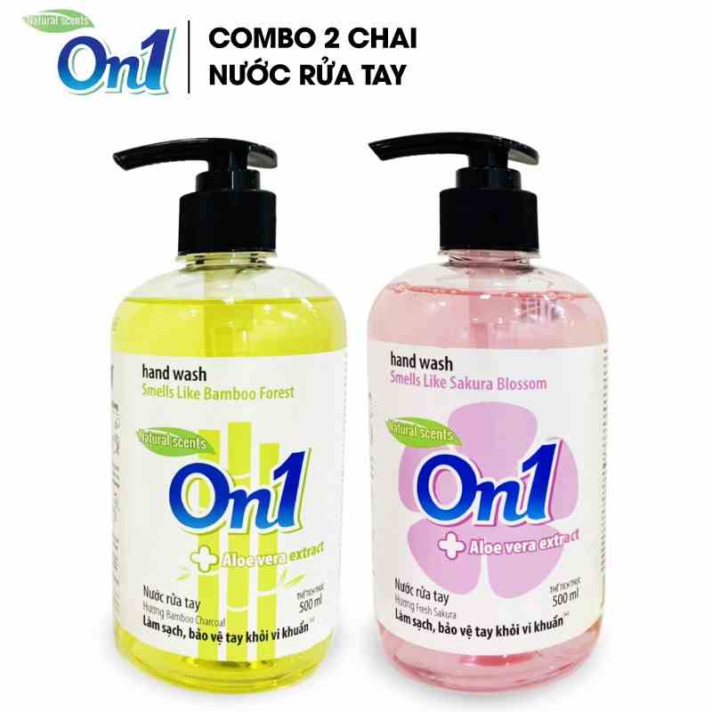 COMBO 2 chai nước rửa tay sạch khuẩn ON1 hương BamBoo Charcoal và Fresh Sakura (2 chai x 500ml) RT506 + RT507