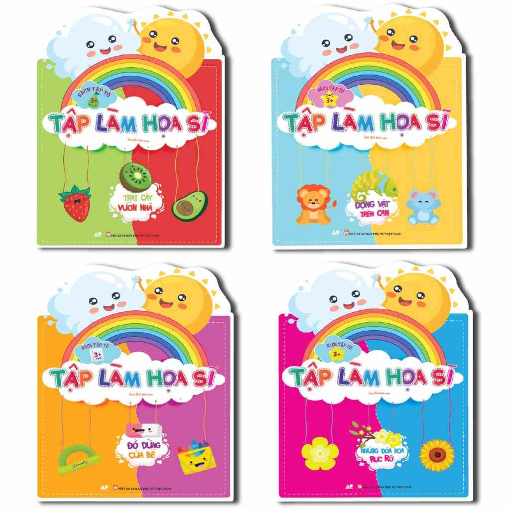 Combo 4 Cuốn Tập Làm Họa Sĩ :Trái Cây Vườn Nhà +Đồ Dùng Của Bé + Động Vật Trên Cạn + Những Đóa Hoa Rực Rỡ