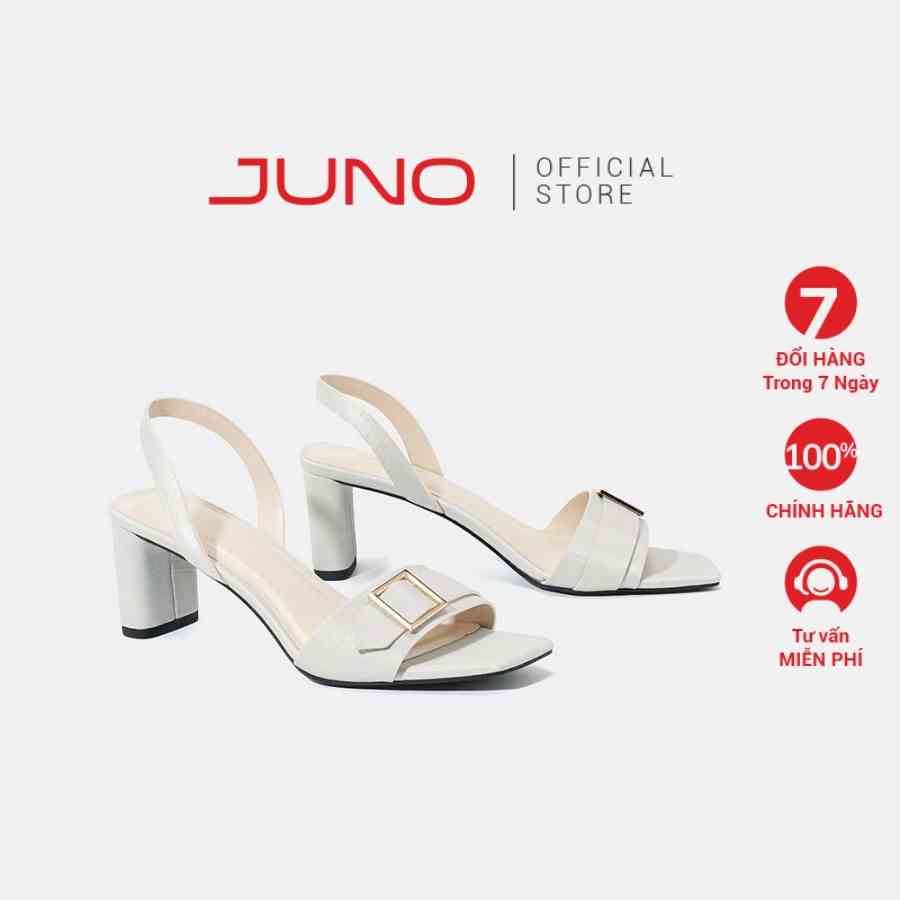 Giày sandal 7cm thời trang JUNO mũi vuông khóa trang trí SD07044