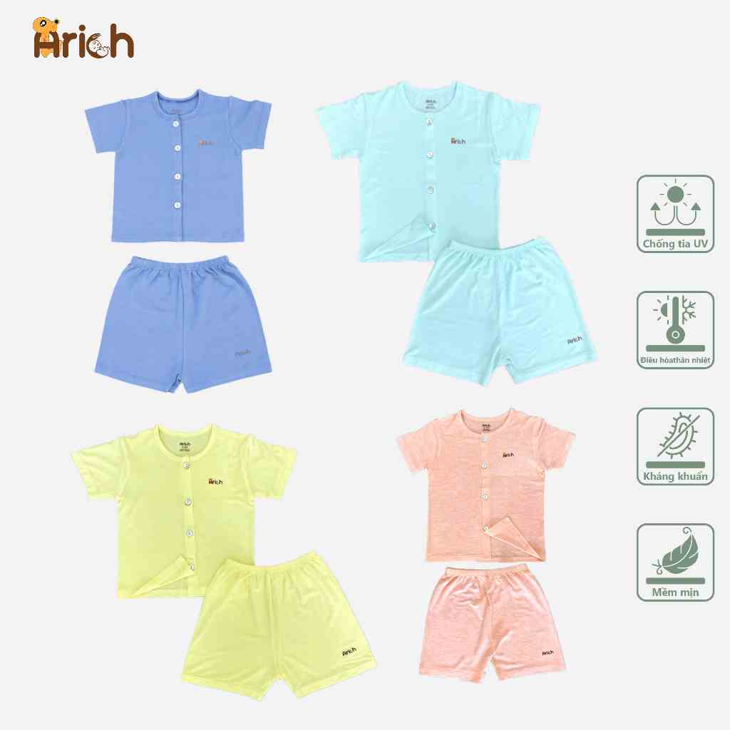 Bộ quần áo cộc cài thẳng Arich vải sợi tre ( size 0-3m - 12-18m)