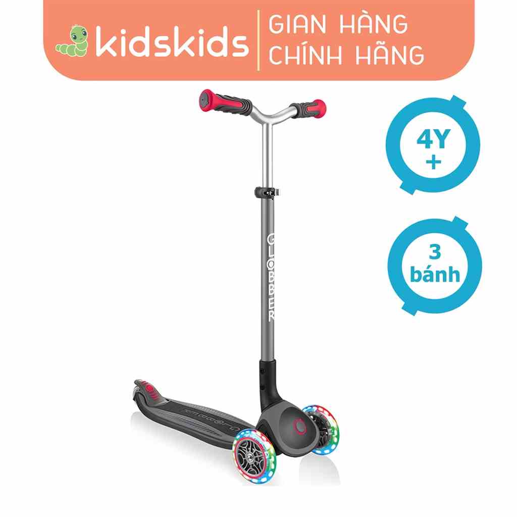 Xe Trượt Scooter 3 Bánh Gấp Gọn Có Bánh Xe Phát Sáng Globber Master Cho Trẻ Em Từ 4 Đến 14 Tuổi - Đen/Đỏ