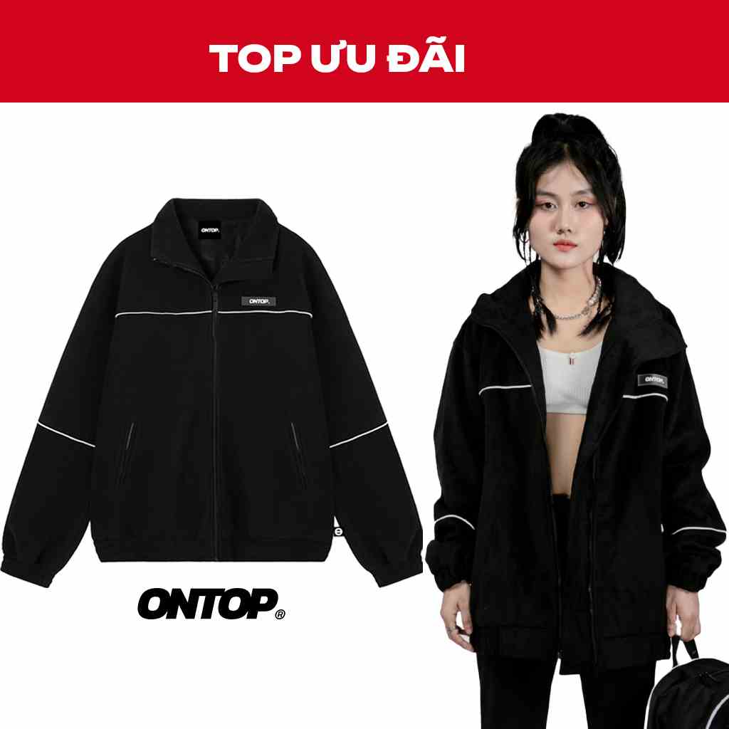 Áo khoác nam nữ form rộng nỉ, cổ trụ Underline Jacket local brand ONTOP | O17-AK2