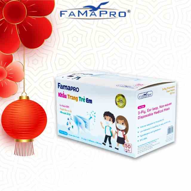 Khẩu trang y tế trẻ em kháng khuẩn 3 lớp Famapro MAX KID ( 50 cái /hộp )