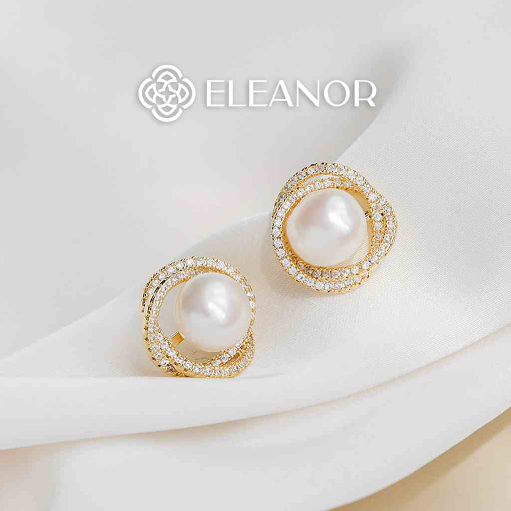 Bông tai nữ chuôi bạc 925 Eleanor Accessories ngọc trai nhân tạo đính đá phụ kiện trang sức 2157