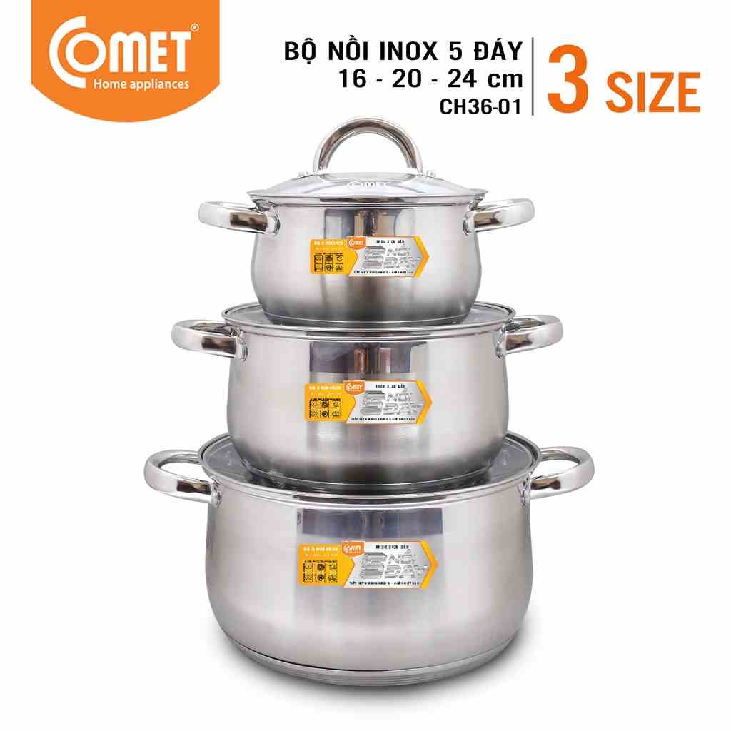 Bộ 03 nồi inox 5 đáy COMET - CH36-01