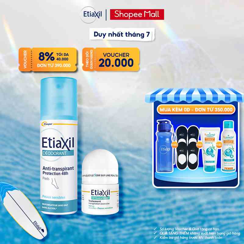 Combo lăn khử mùi chuyên sâu Etiaxil 15ml và xịt khử mùi hôi chân Etiaxil 100ml