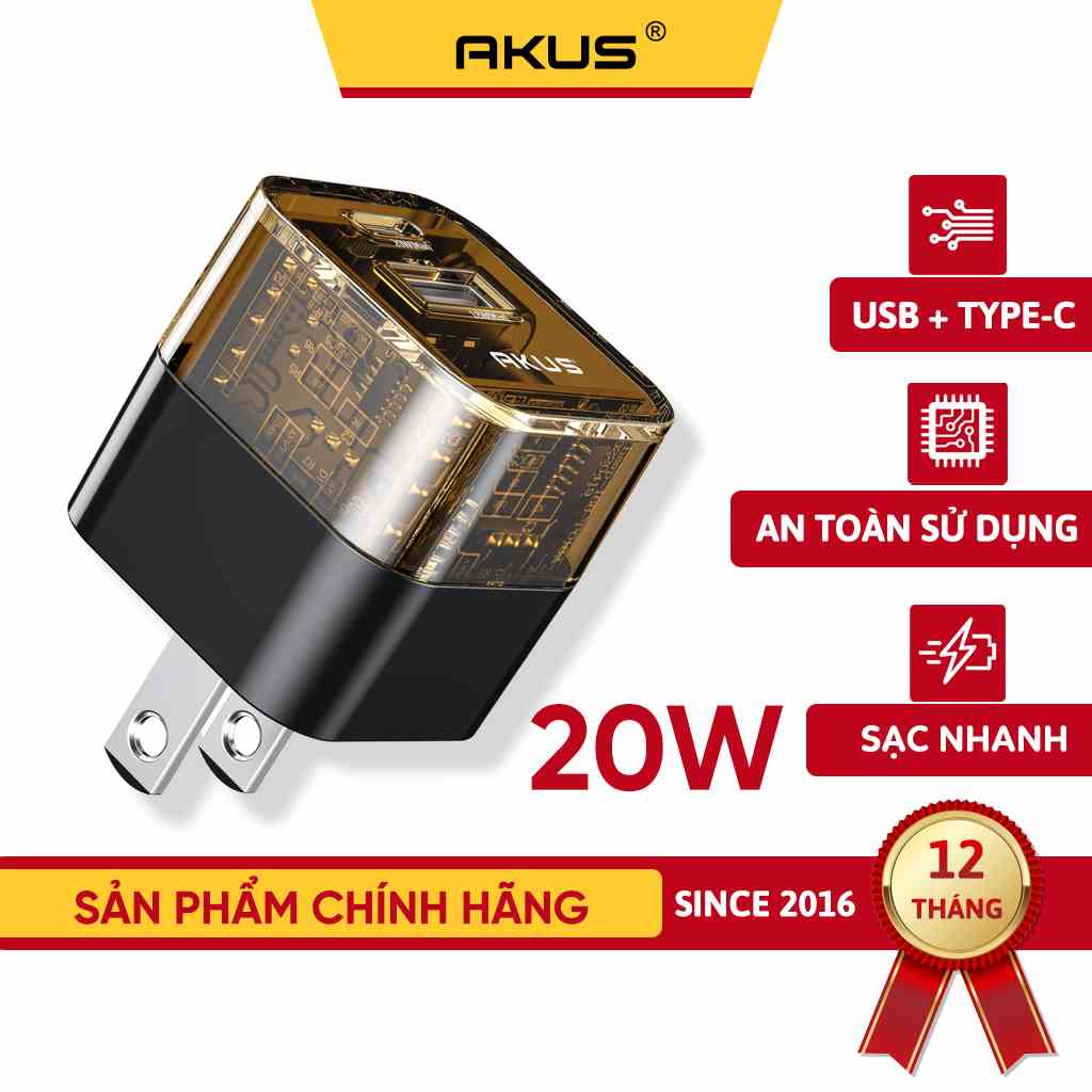 Củ sạc nhanh 20W mini 2 cổng sạc AKUS S140