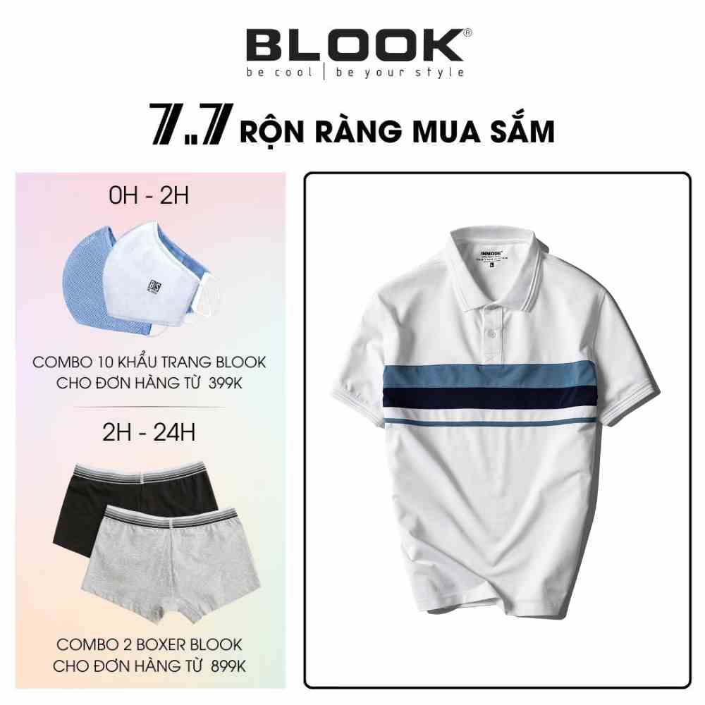 Áo Polo nam BLOOK phối ngang vải cá sấu Cotton xuất xịn, chuẩn form co giãn mã 35527