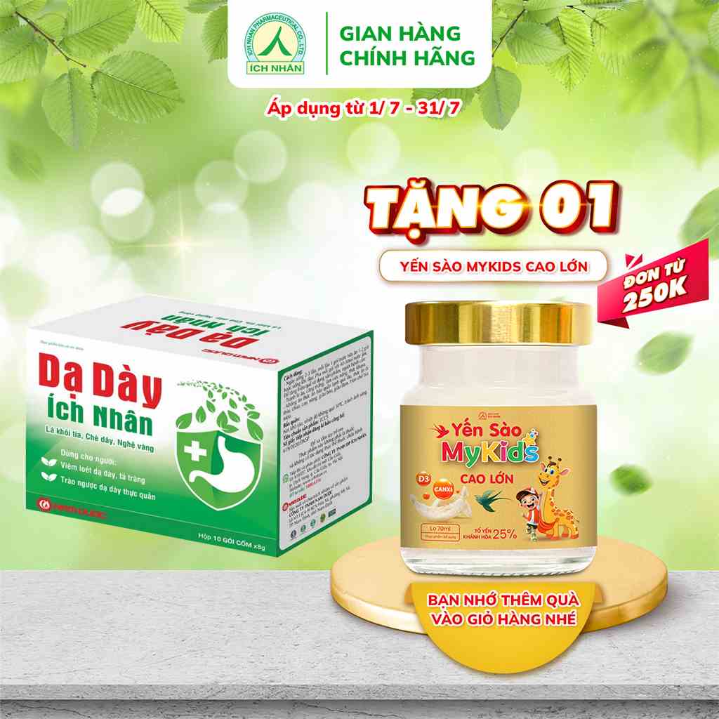 Dạ Dày Ích Nhân bảo vệ và hỗ trợ giảm biểu hiện viêm loét dạ dày, tá tràng - hộp 10 gói DDI