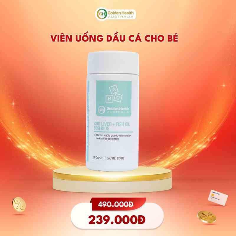 [GOLDEN HEALTH] Viên uống dầu cá Cod Liver Fish Oil For Kids - Bổ sung DHA cho trẻ từ 7 tháng tuổi trở lên (90 viên)