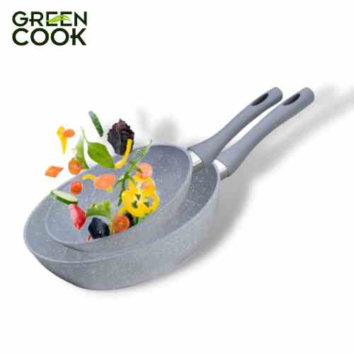 [Mã BMLTA35 giảm đến 35K đơn 99K] Bộ 2 chảo chống dính đáy từ vân đá 24-28 cm Green Cook- Hàng chính hãng