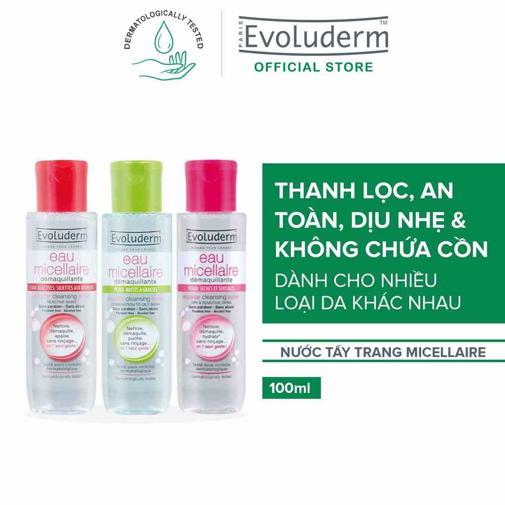 Nước tẩy trang Evoluderm Eau Micellaire 100ml (Tùy chọn)