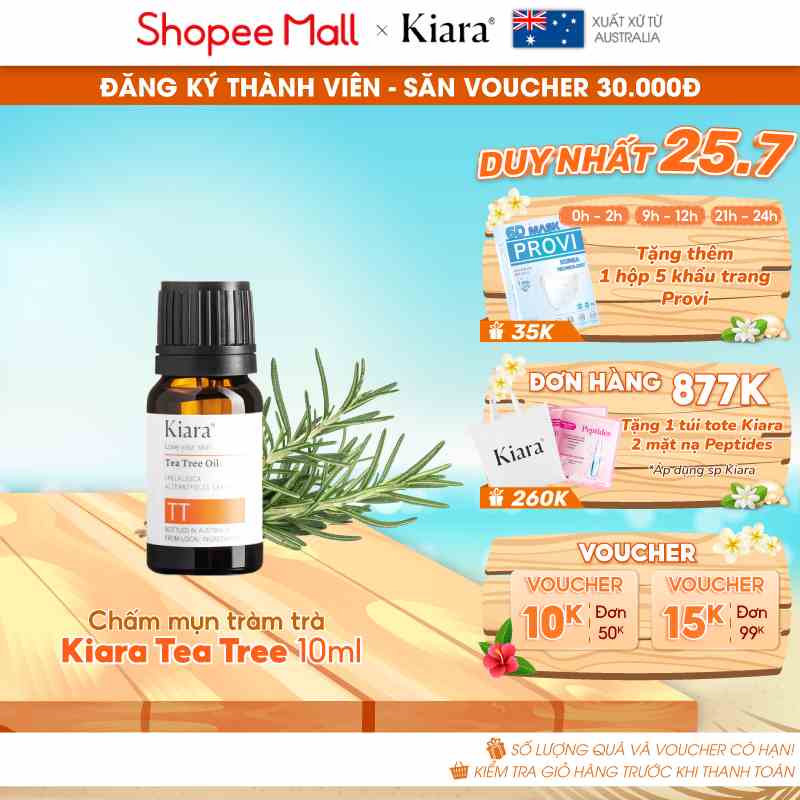 [Mã BMLTA35 giảm đến 35K đơn 99K] Tinh dầu tràm trà chấm mụn giảm mụn Kiara Tea Tree Oil 10ml