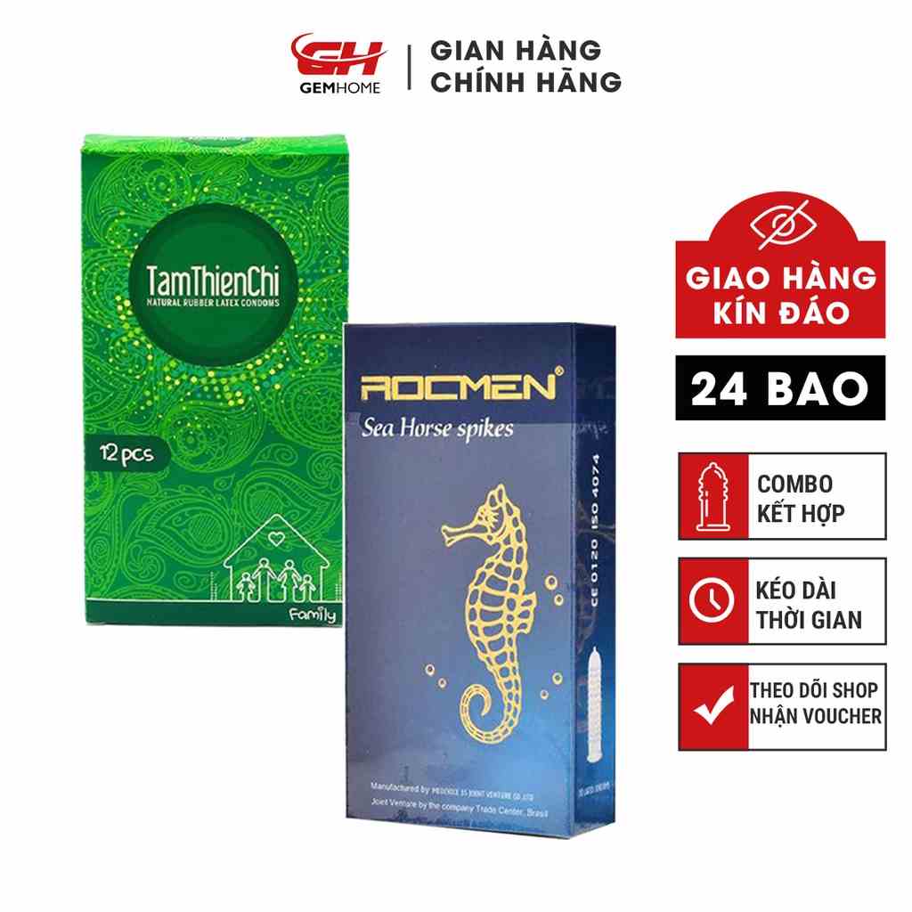 [Mã BMLTB35 giảm đến 35K đơn 99K] Combo Bao Cao Su mỏng Tâm Thiện Chí và bcs Rocmen xanh kéo dài thời gian GEMHOME