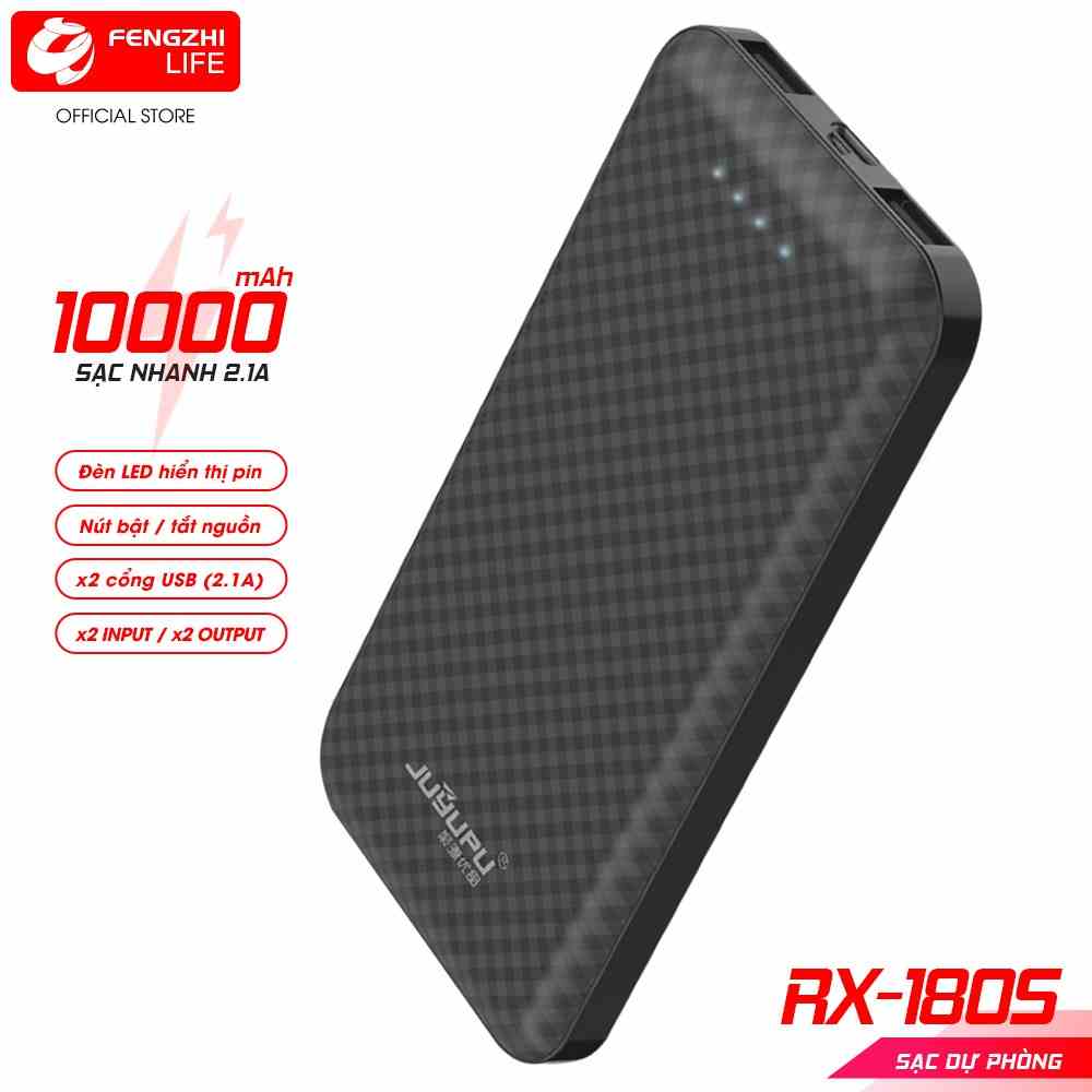 Cục sạc dự phòng FENGZHI LIFE RX180 10000mAh đèn led hiên thị mỏng gọn mini