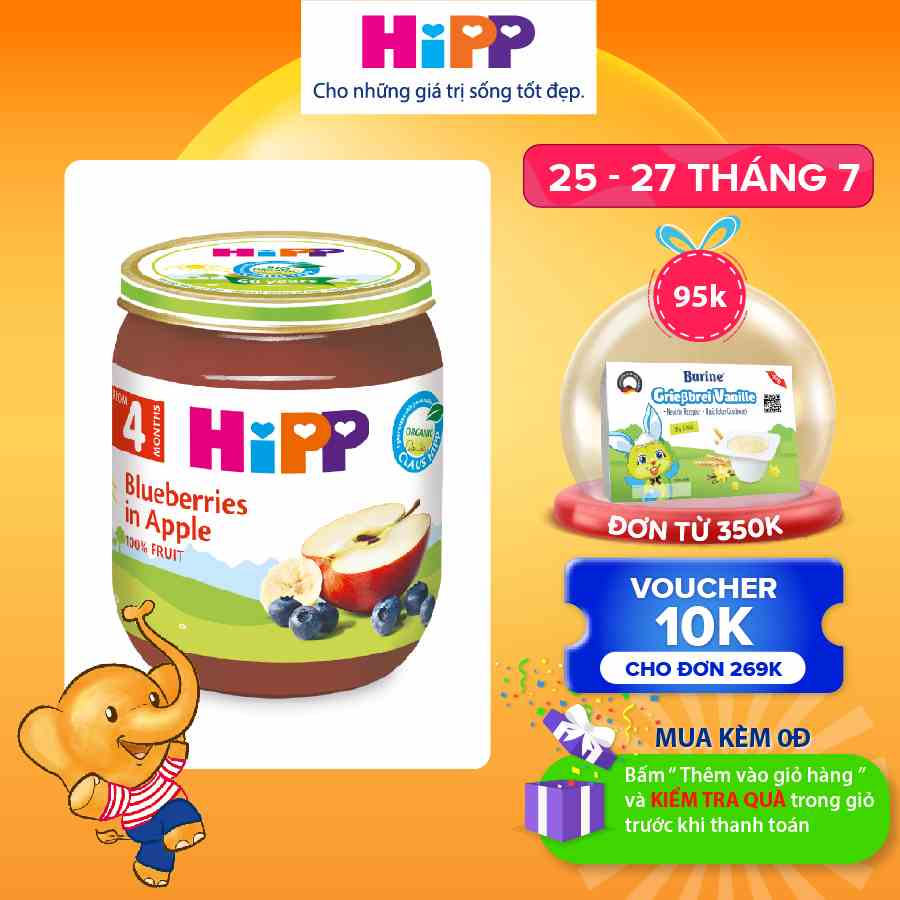 Dinh dưỡng đóng lọ ăn dặm Dâu tím, táo tây HiPP Organic 125g (An Toàn Với Trẻ Có Nguy Cơ Dị Ứng Thức Ăn Cao)