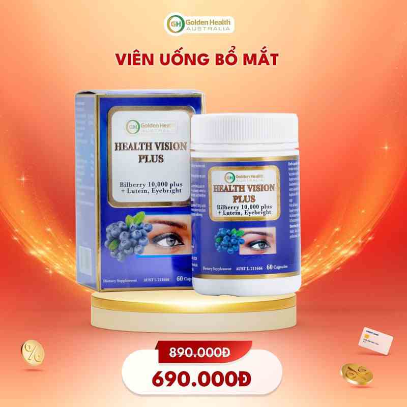 [Mã BMTTC60K giảm đến 60K đơn 50K] [GOLDEN HEALTH] Viên uống bổ mắt - Health Vison Plus 10000mg