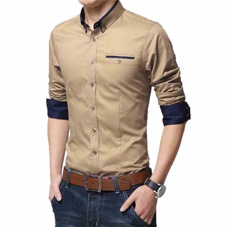 BEFOYI Mens Long Sleeve Fashion Shirt, Khaki White Black Size M-5XL