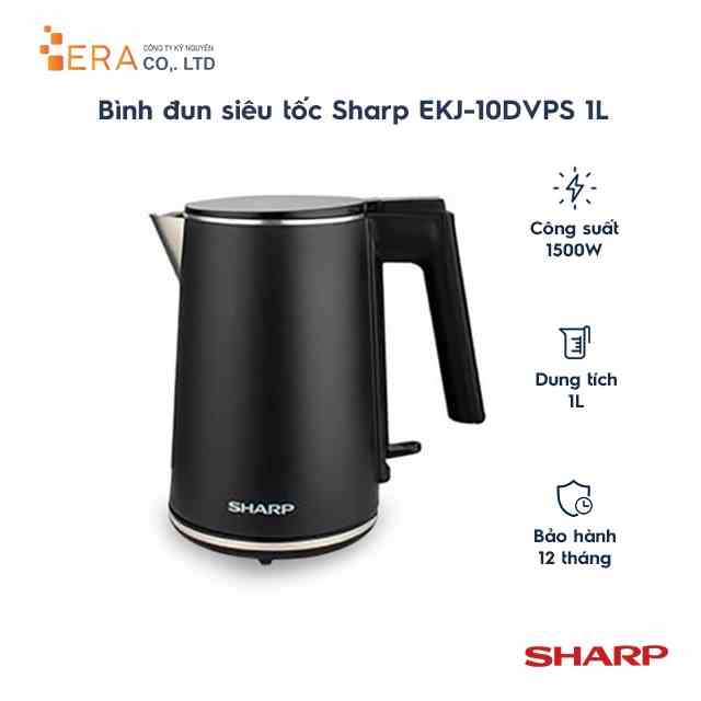 [Mã BMLT100 giảm đến 100K đơn 499K] Bình đun siêu tốc Sharp 1.0 lít EKJ-10DVPS-RD/BK