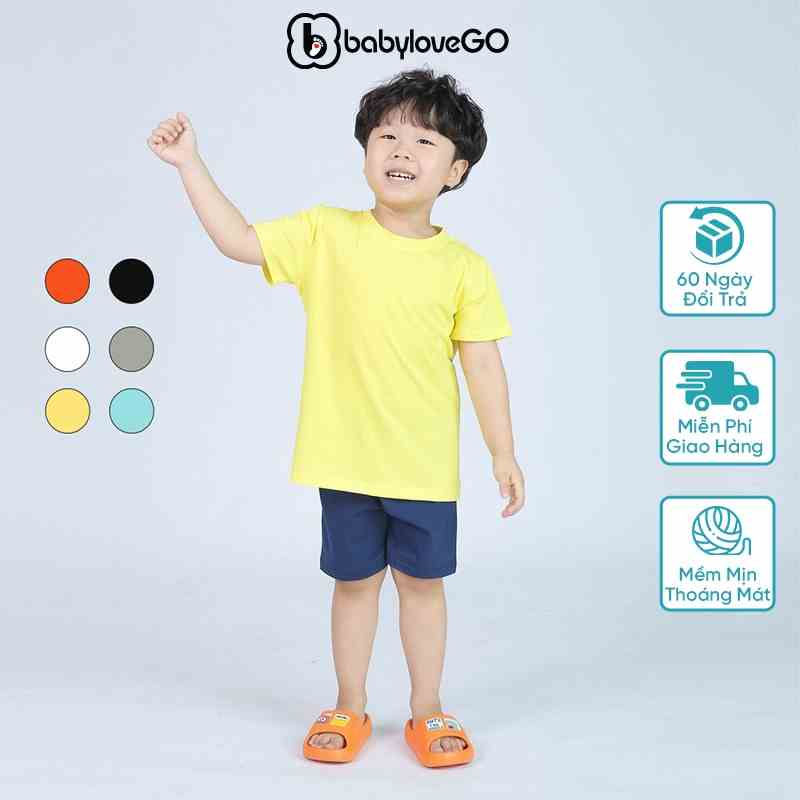 Đồ bộ bé trai áo thun quần short trơn BabyloveGo chất liệu cotton sợi thoáng mát co giãn cho trẻ từ 8-38kg