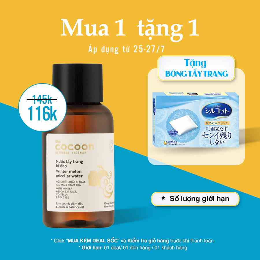 Nước tẩy trang bí đao cocoon 140ml thuần chay sạch bụi bẩn và dầu thừa da mụn