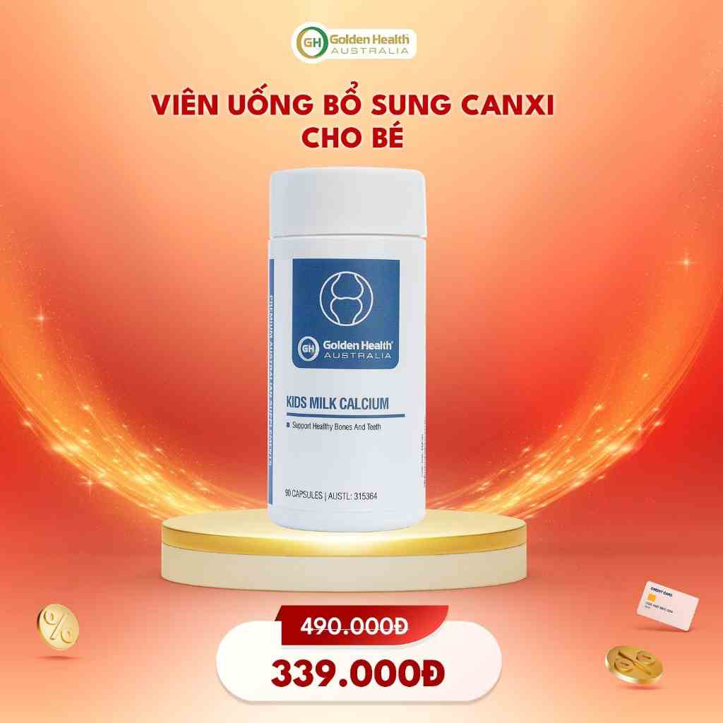 [GOLDEN HEALTH] Viên uống hỗ trợ chắc xương và phát triển chiều cao cho trẻ Golden Health Kids Milk Calcium (90 viên)