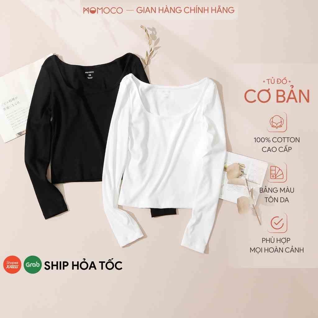 Áo phông nữ chất thun cotton MOMOCO thiết kế dài tay cổ vuông dáng ôm thoáng mát M2906