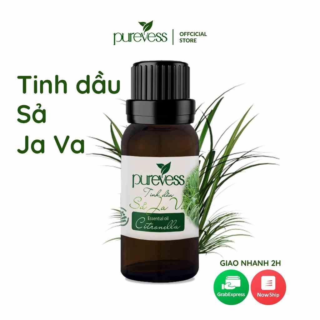 Tinh dầu Sả Java Purevess, thiên nhiên nguyên chất, giúp thư giãn và đuổi muỗi. 30ml