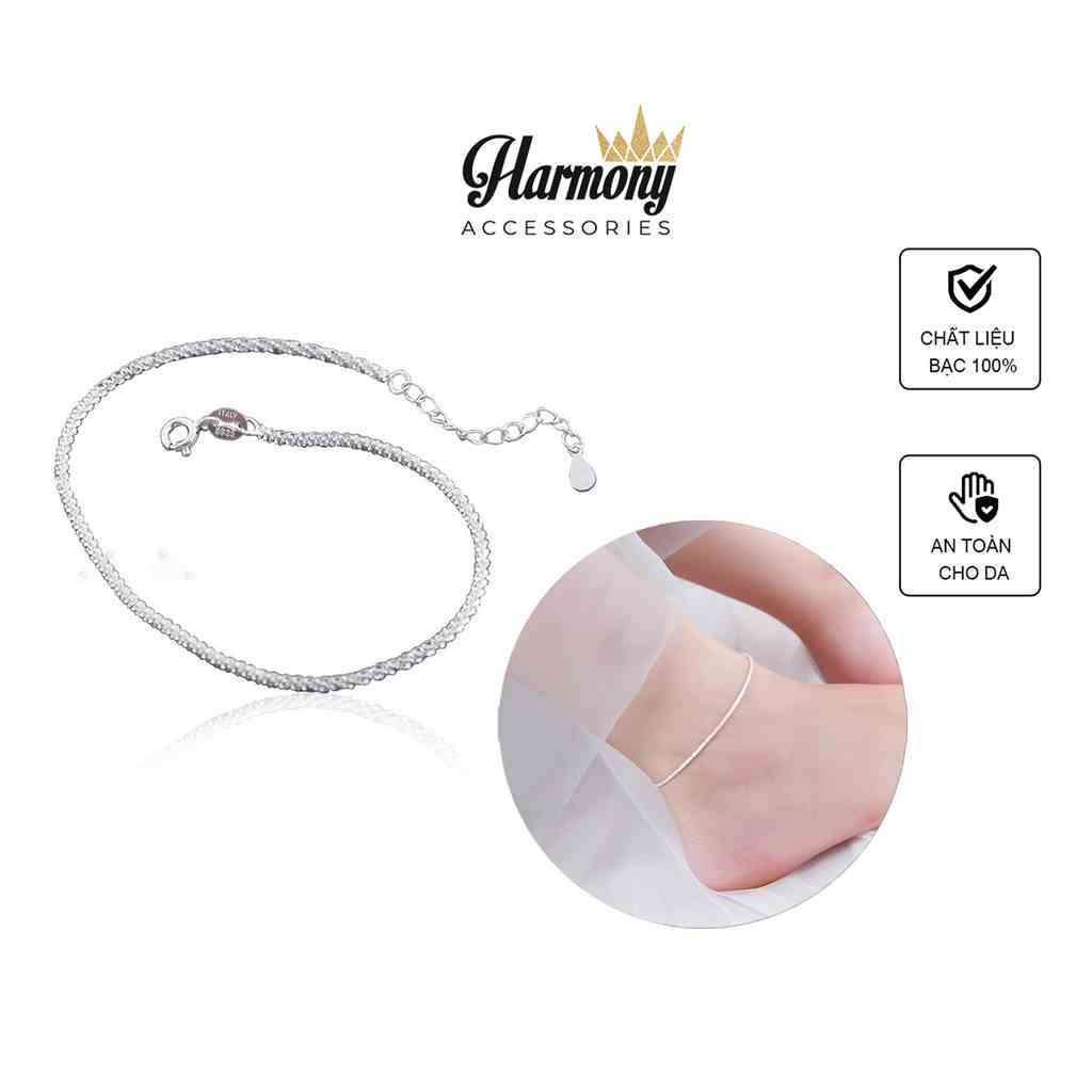 Lắc chân bạc 925 nữ cao cấp dây xù trơn không mặt lấp lánh Sparkling | HARMONY ACCESSORIES LC5