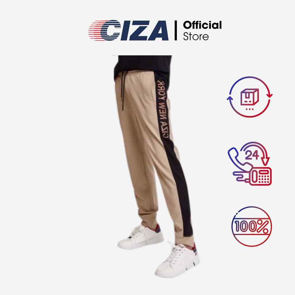 Quần jogger thể thao nam CIZA phối sọc in chữ dáng rộng cao cấp trẻ trung size S M L XL màu be SQGDR10