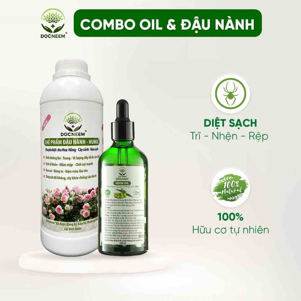 Combo dầu neem & đậu nành humic trừ sâu bệnh - kích rễ chồi hoa