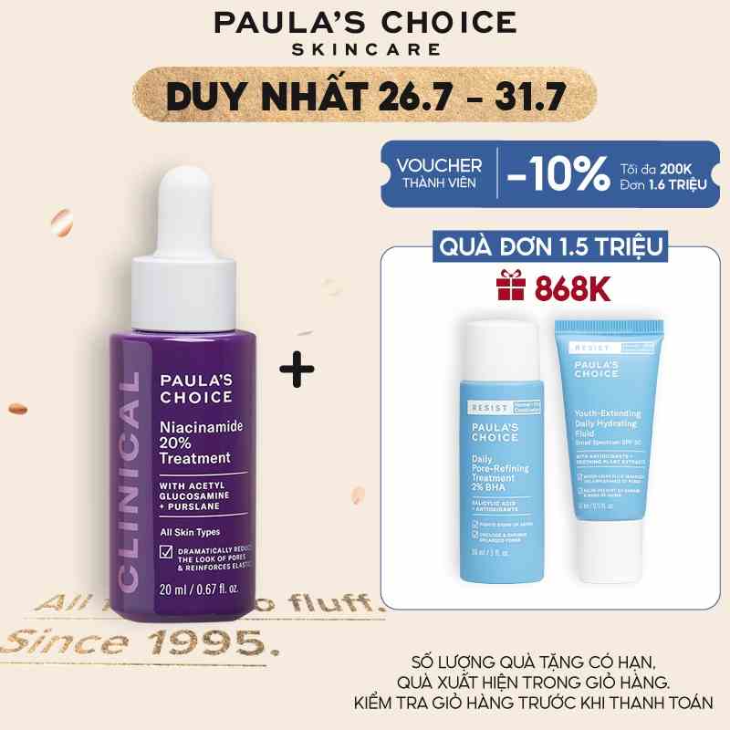 Tinh chất se khít lỗ chân lông Paulas Choice Niacinamide 20% Treatment 20ml mã 8030