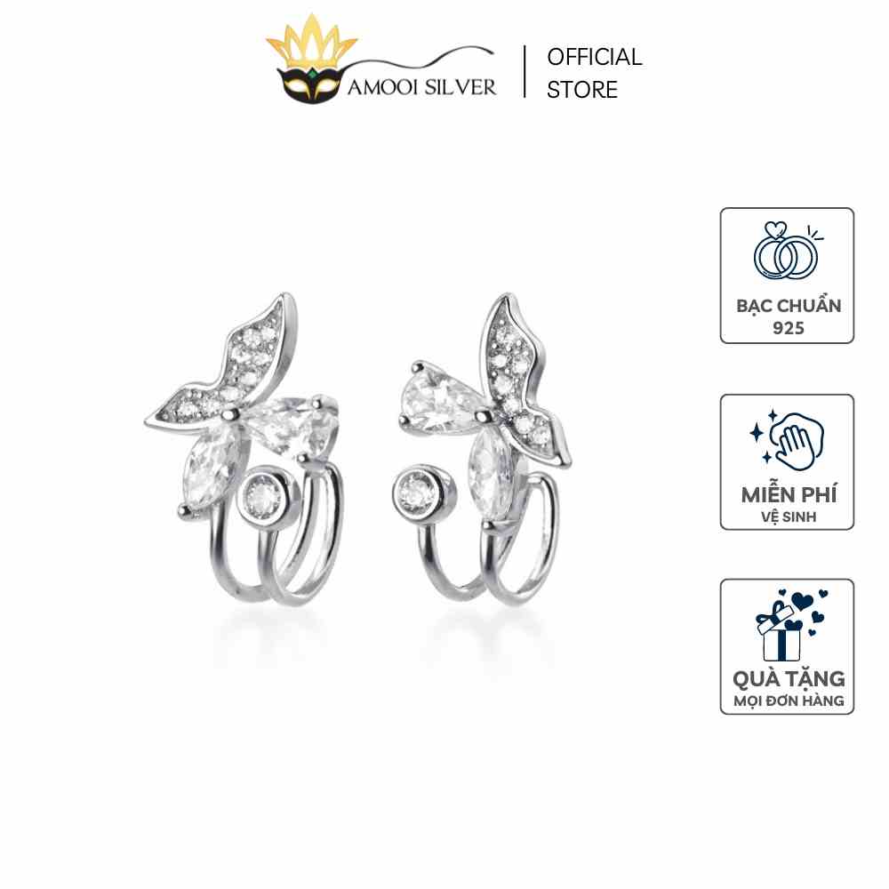 Bông Tai Bạc S925 Bướm Hồ Điệp Đính Đá Ôm Trái Tai - Amooi Silver AB81