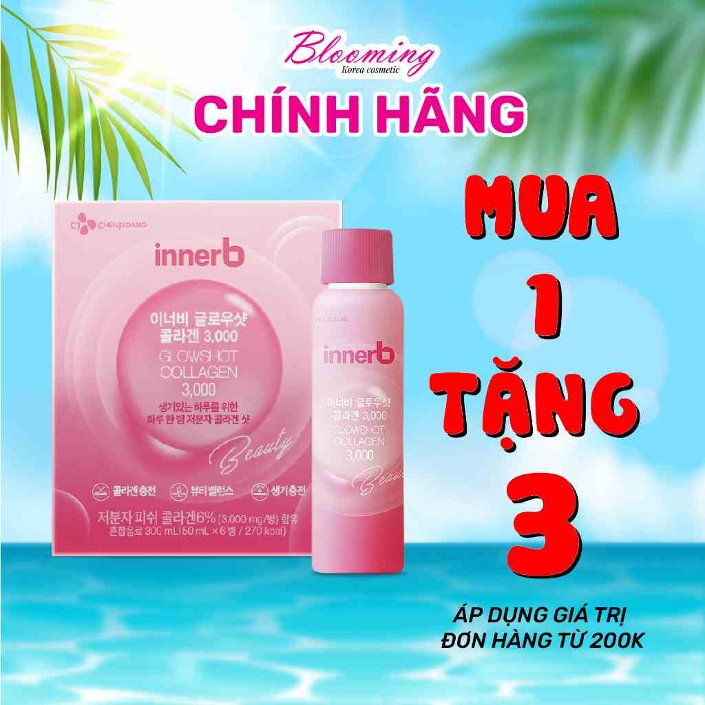 [Mã BMLTB35 giảm đến 35K đơn 99K] Hộp 6 chai nước uống Collagen Vitamin C sáng da InnerB Glowshot (50mlx6)