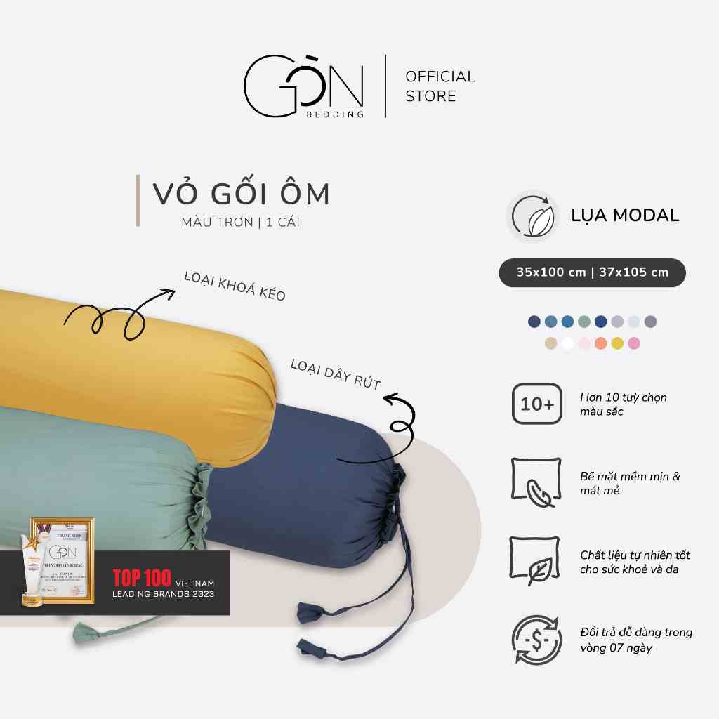 [Nhiều màu] Vỏ Gối Ôm Gòn Bedding Lụa Modal Hàn Quốc Màu Trơn 35x100 cm